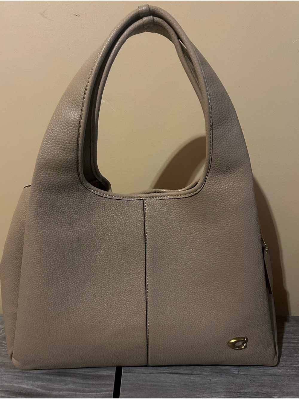 Source Unknown Taupe Shoulder Bag with Gold Accent